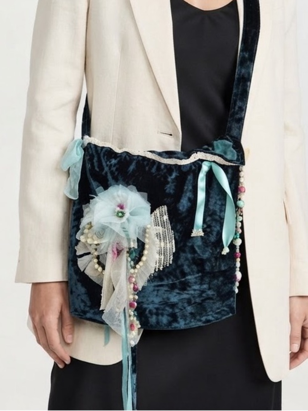 Handmade Blue Crushed Velvet Crossbody Bag